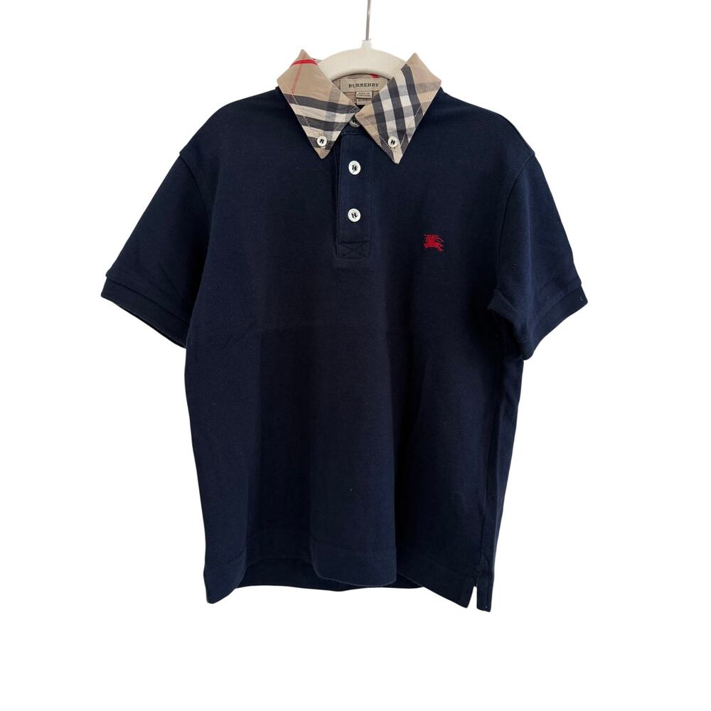 Burberry Kids Polo Shirt Boys Sz 8Y Preppy Old Money Luxury Academia Blue Plaid